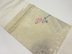 リサイクル　格子に椿模様織出し名古屋帯